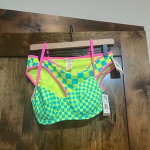 TYR Bright Checkered Bikini top and bottom sold together. Woman’s large.